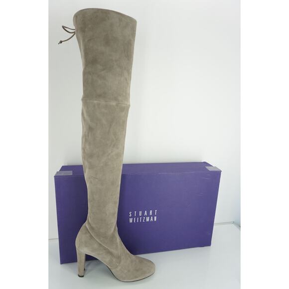 Stuart Weitzman Highland Suede Over the Knee Bow Top Boots - Picture 1 of 10